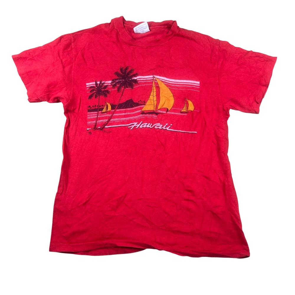 Vintage 1984 Hawaii Sailing Graphic T Shirt Hanes Red Single Stitch Mens Medium